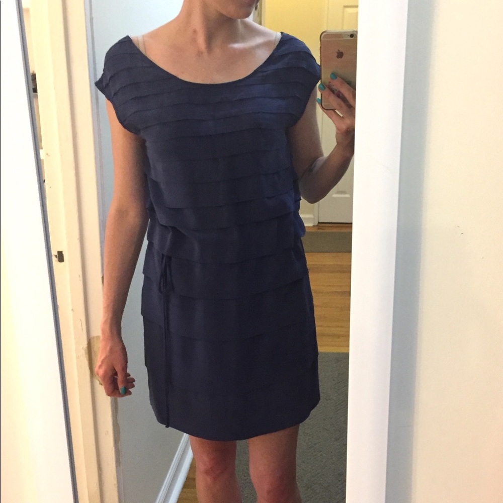Navy silk pleated mini dress!
